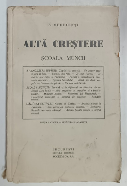 ALTA CRESTERE , SCOALA MUNCII de SIMION MEHEDINTI , 1929