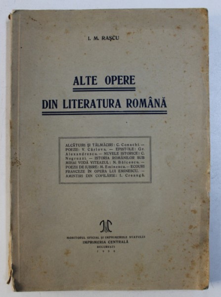 ALTE OPERE DIN LITERATURA ROMANA-I.M.RASCU,BUC.1938
