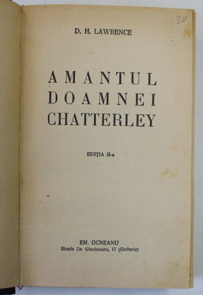 AMANTUL DOAMNEI CHATTERLEY de D. H. LAWRENCE , 1929