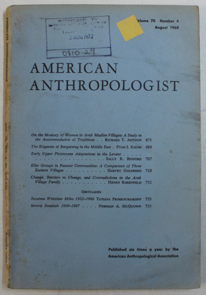AMERICAN ANTHROPOLOGIST , VOLUME 70 , NUMBER 4 , AUGUST 1968