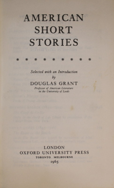 AMERICAN SHORT STORIES , selected by DOUGLAS GRANT , 1965