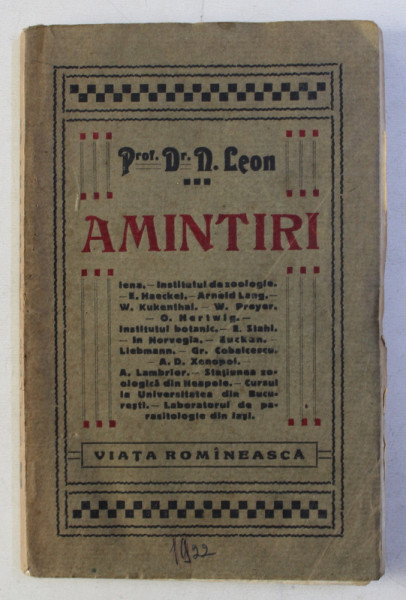 AMINTIRI de N . LEON , 1922