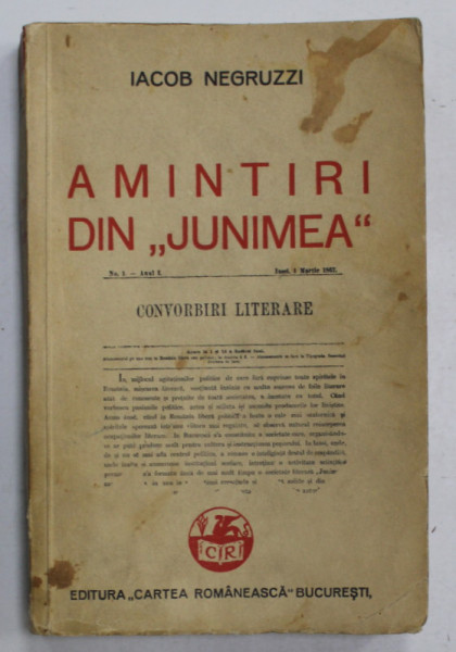 AMINTIRI DIN ' JUNIMEA ' de IACOB NEGRUZZI , 1938