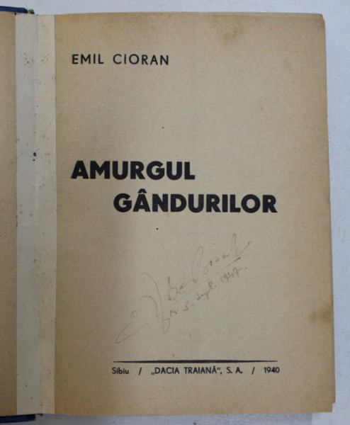 AMURGUL GANDURILOR de EMIL CIORAN - SIBIU 1940 EDITIA I