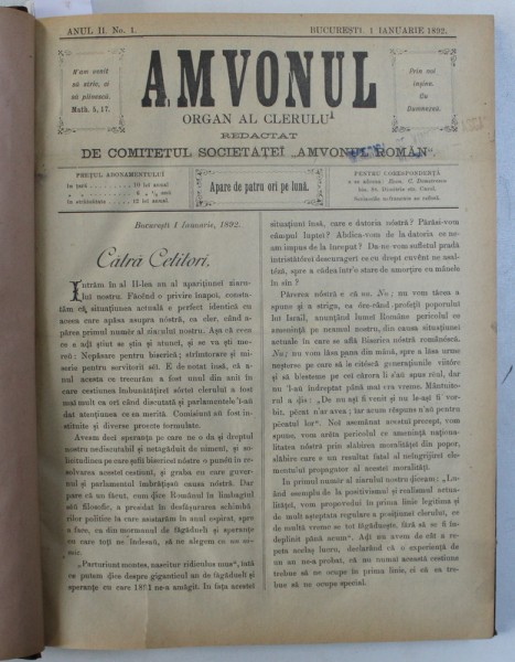 AMVONUL - ORGAN AL CLERULUI , COLEGAT DE 46 DE NUMERE CONSECUTIVE , 1 IANUARIE  1892 - 24 DECEMBRIE 1892