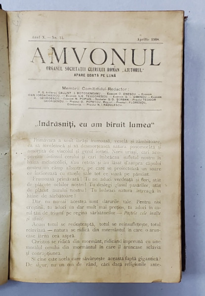 AMVONUL , ORGANUL SOCIETATEI CLERULUI ROMAN ' AJUTORUL ' , ANUL XI - XII , COLEGAT DE 24 NUMERE SUCCESIVE  , 1908 -1910