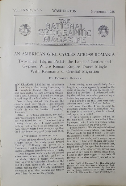 AN AMERICAN  GIRL CYCLES ACROSS ROMANIA. THE NATIONAL GEOGRAPHIC MAGAZINE, VOL. LXXIV, No. 4, 5, 6 - 1938. IOSIF BERMAN