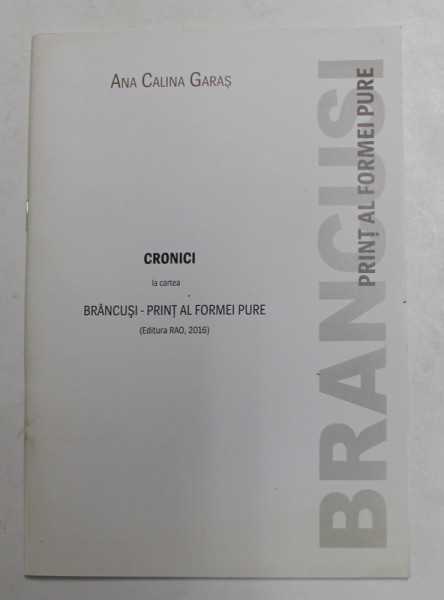 ANA CALINA GARAS - CRONICI LA CARTEA ' BRANCUSI - PRINT AL FORMEI PURE'  - EDITURA RAO , 2016