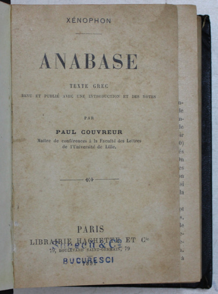 ANABASE par XENOPHON , TEXTE GREC , 1897