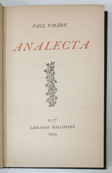 ANALECTA par PAUL VALERY , 1935 , EXEMPLAR 814 DIN 4000