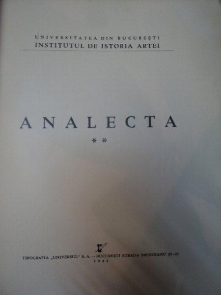 ANALECTA VOL II CORESPONDENTA LUI N. GRIGORESCU CU G. OPRESCU , 1944
