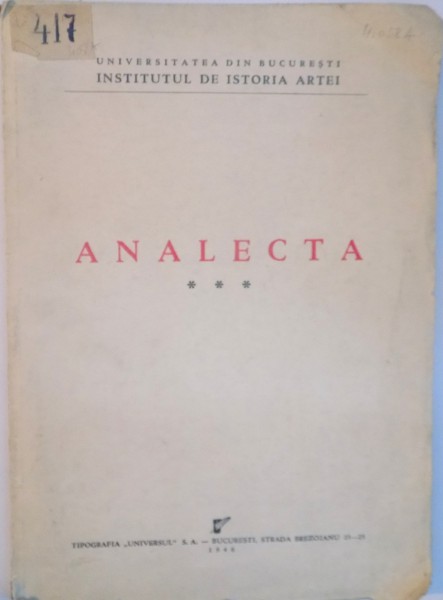 ANALECTA, VOL. III, 1943