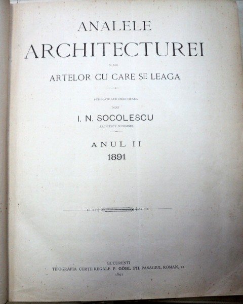 ANALELE ARCHITECTUREI-I. N. SOCOLESCU  ANUL 2  1891