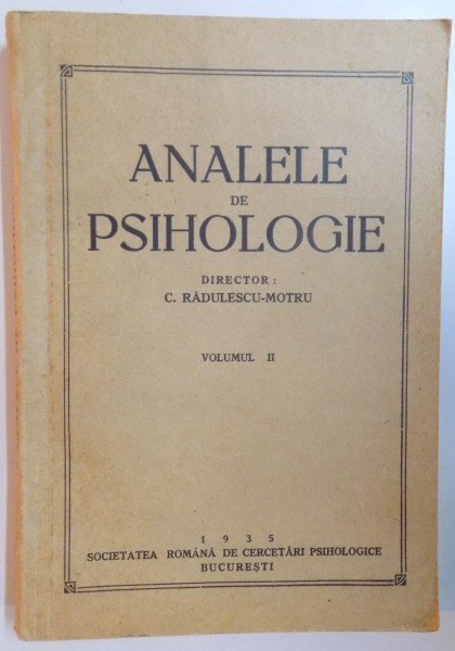 ANALELE DE PSIHOLOGIE, VOLUMUL II  1935