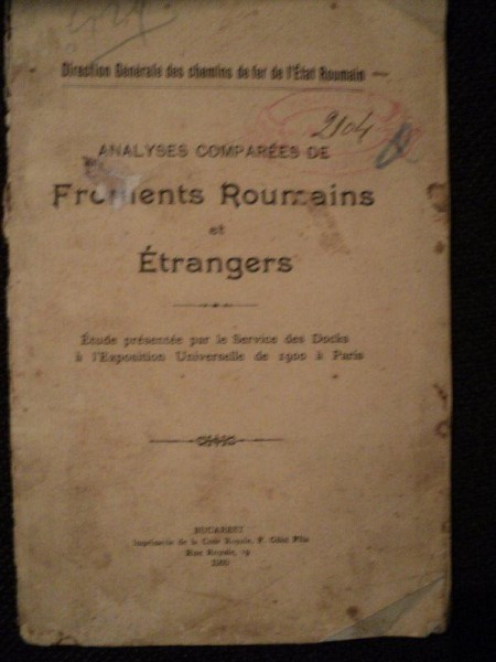 ANALYSES COMPAREES DE FROMENTS ROUMAINS ET ETRANGERS, BUC. 1900