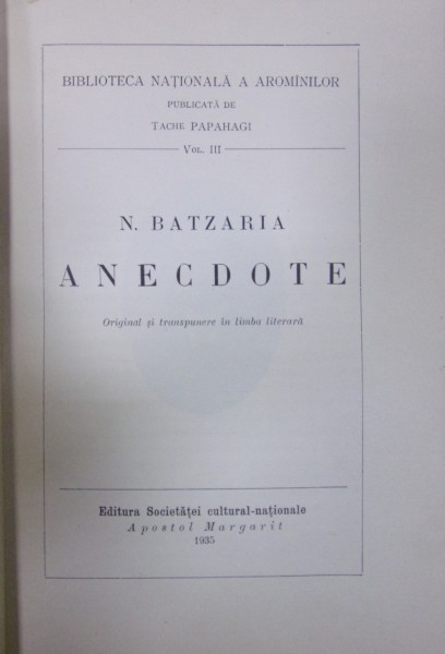 ANECDOTE de NICOLAE BATZARIA (1935)