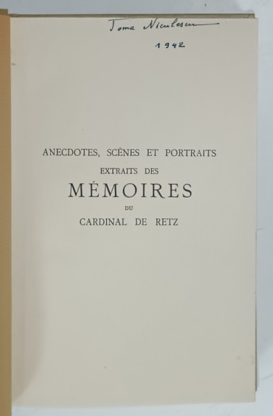 ANECDOTES , SCENES ET PORTRAITS , EXTRAITS DES MEMOIRES de CARDINAL DE RETZ , 1929