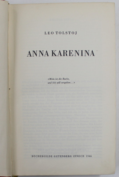 ANNA KARENINA von LEO TOLSTOI , 1946 , COTORUL CU DEFECT