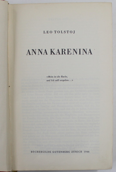ANNA KARENINA von LEO TOLSTOI , 1946 , COTORUL CU DEFECT
