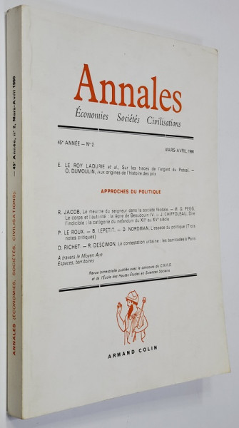 ANNALEES - REVUE DE ECONOMIES , SOCIETES , CIVILISATIONS , NR. 2, MARS - APRIL , 1990