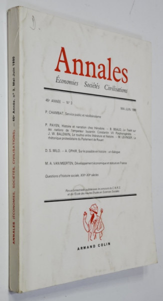 ANNALEES - REVUE DE ECONOMIES , SOCIETES , CIVILISATIONS , NR. 3 , MAI - JUIN  , 1990