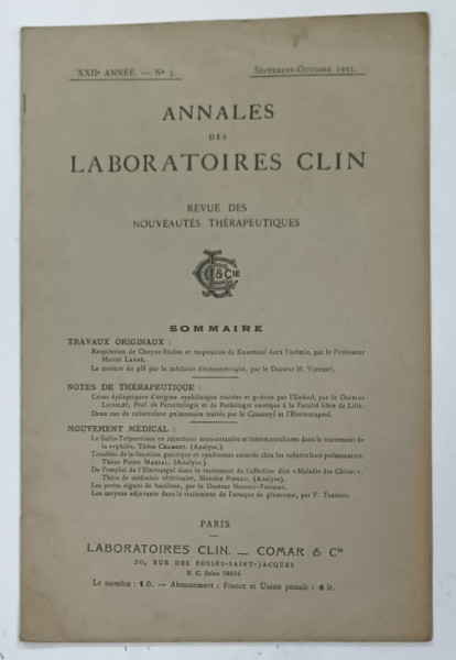ANNALES DES LABORATOIRES CLIN . REVUE DES NOUVEAUTES THERAPEUTIQUES , NO. 5 , 1925