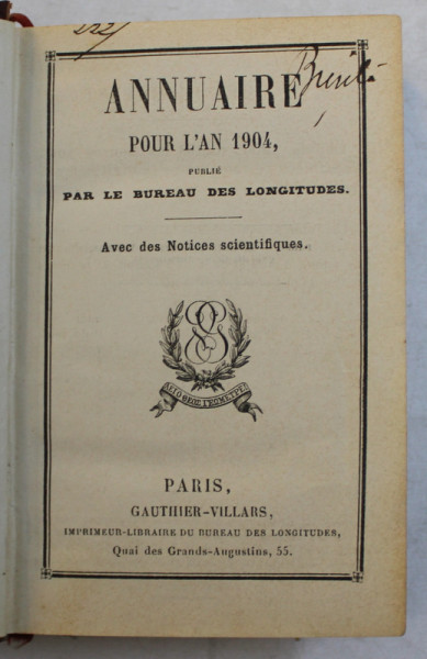 ANNUAIRE POUR L ' AN 1904 PUBLIE PAR LE BUREAU DES LONGITUDES ,  1904