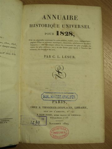 Annuaire Universel pour 1828, Anuarul universal pentru 1828