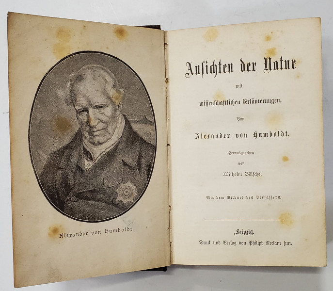 ANSICHTEN DER NATUR ( VEDERI ASUPRA NATURII ) von  ALEXANDER VON HUMBOLDT , TEXT IN LB. GERMANA CU CARACTERE GOTICE , 1849