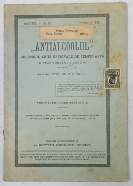 ANTIALCOOLUL , BULETINUL LIGEI NATIONALE DE TEMPERANTA , NR. 10 , 1916