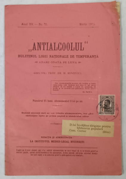 ANTIALCOOLUL , BULETINUL LIGEI NATIONALE DE TEMPERANTA , NR. 11 , 1915