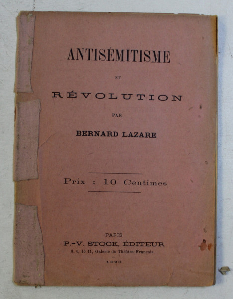 ANTISEMITISME ET REVOLUTION par BERNARD LAZARE , 1898