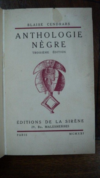 Antologia Neagra, Blaise Cendrars, Paris 1921