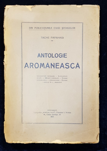 Antologie Aromaneasca de Tache Papahagi - Bucuresti, 1922