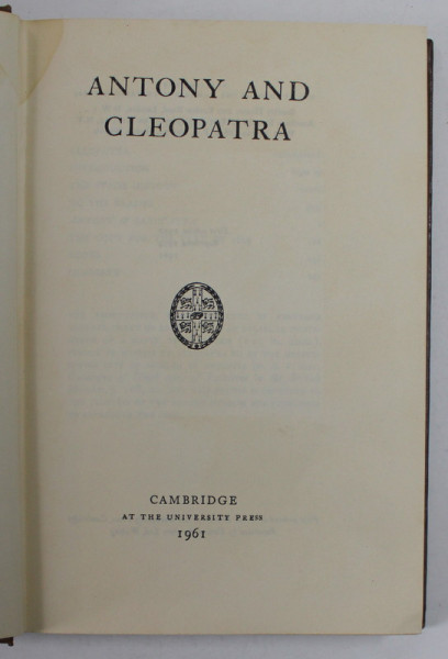 ANTONY AND CLEOPATRA by W. SHAKESPEARE , 1961
