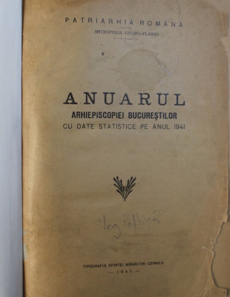 ANUARUL ARHIEPISCOPIEI BUCURESTILOR CU DATE STATISTICE PE ANUL 1941