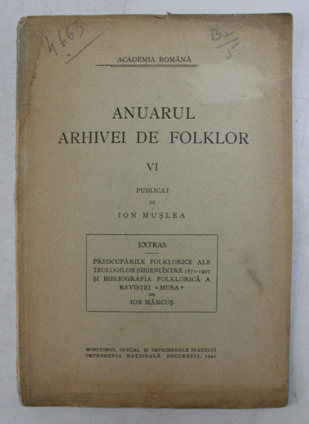 ANUARUL ARHIVEI DE FOLKLOR VI de ION MUSLEA , 1942