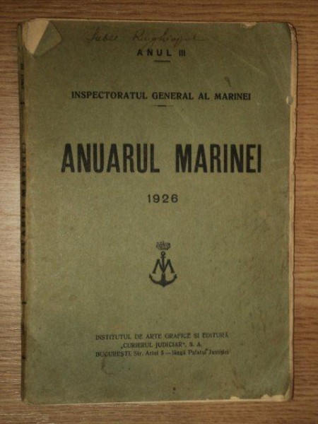 ANUARUL MARINEI 1926, ANUL III INSPECTORATUL GENERAL AL MARINEI