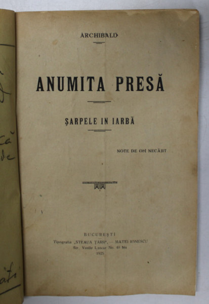 ANUMITA PRESA , SARPELE IN IARBA de ARCHIBALD , 1925