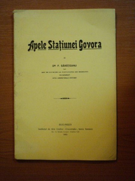 APELE STATIUNII GOVORA de F. SARATEANU  , 1915