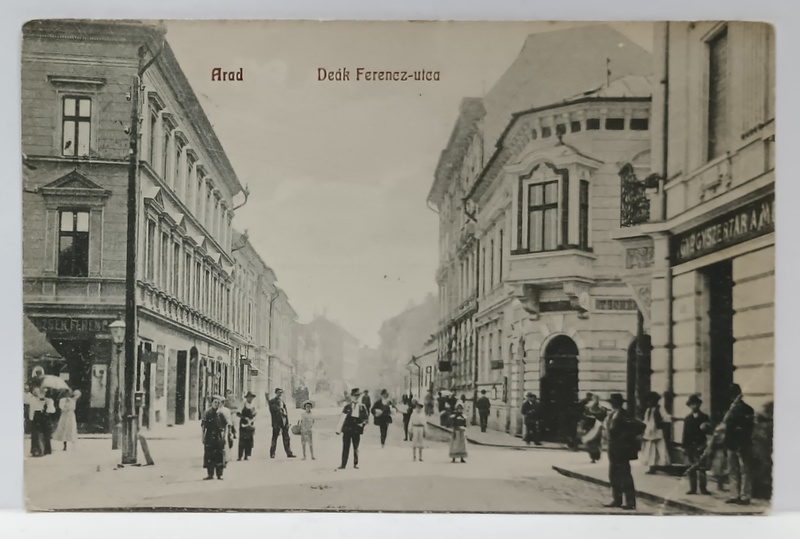 ARAD , STRADA DEAK FERENCZ,  INTERSECTIE CU  CASE CU PRAVALII LA PARTER , CARTE POSTALA , 1911