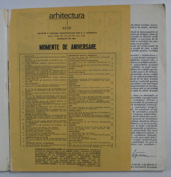 ' ARHITECTURA ' REVISTA UNIUNII ARHITECTILOR DIN R.S. ROMANIA , ANUL XXIX , NR. 4 -5 , 1981