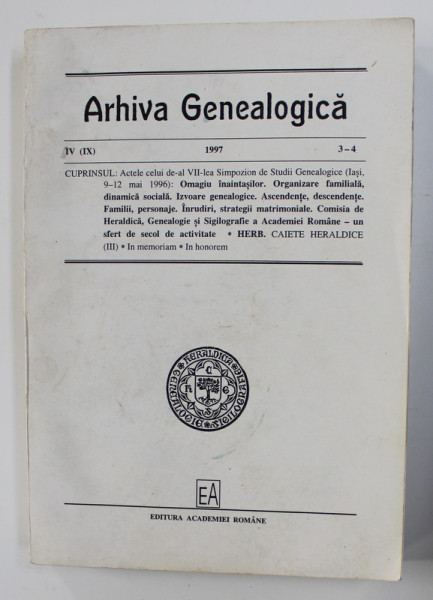 ARHIVA GENEALOGICA , ANUL IV , NR. 3-4 , 1997