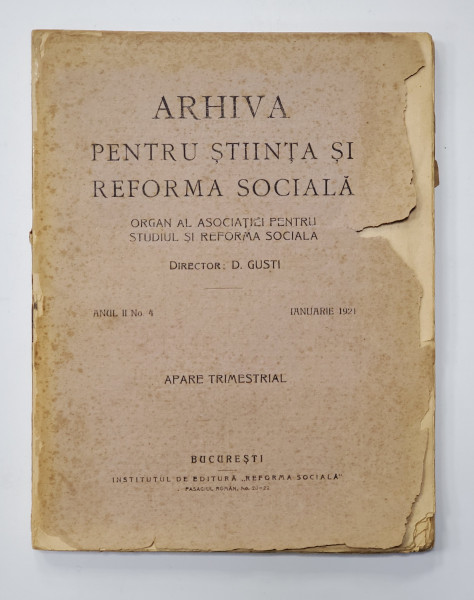 ARHIVA PENTRU STIINTA SI REFORMA SOCIALA   1921  ANUL  II