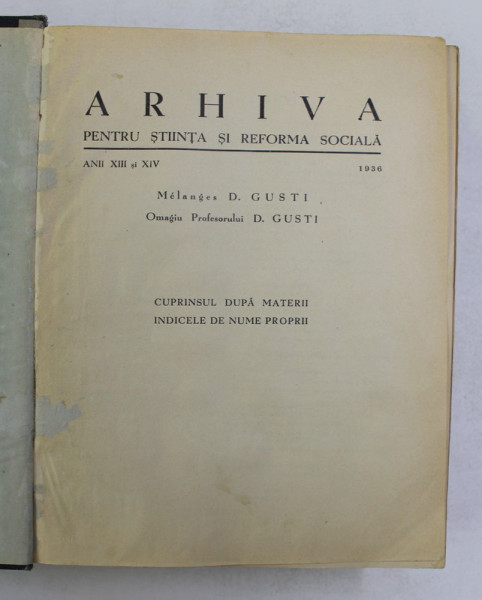 ARHIVA PENTRU STIINTA SI REFORMA SOCIALA , ANII XIII SI XIV , 1936