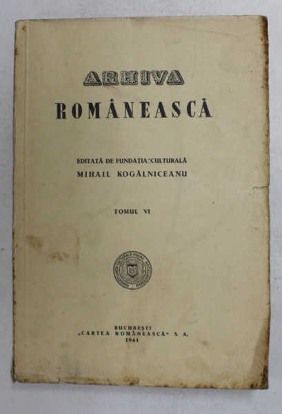 ARHIVA ROMANEASCA , VOL. VIII ,1942