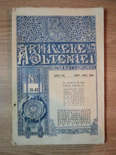 ARHIVELE OLTENIEI, ANUL VII, NR. 39-40, SEPT. DEC. 1928 , PREZINTA HALOURI DE APA