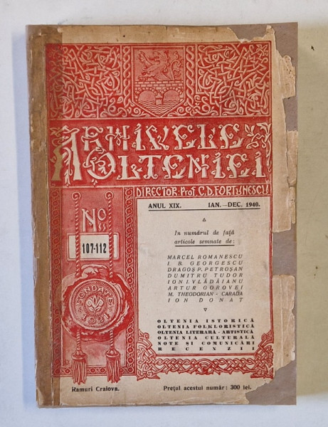 ARHIVELE OLTENIEI ANUL XIX , NR. 107 - 112 , IAN - DEC. , 1940 , COPERTA SPATE REFACUTA