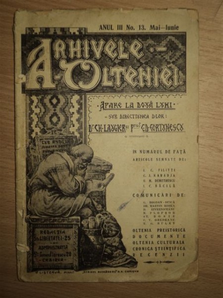 ARHIVELE OLTENIEI , APARE LA DOUA LUNI SUB DIRECTIUNEA D-LOR CH - LAUGIER , C.D. FORTUNESCU , ANUL III , NO.13 , MAI - IUNIE , 1924