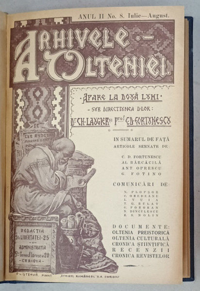 ARHIVELE OLTENIEI , REVISTA , ANUL II , NR. 7 si 8 DIN 1923 , COLEGAT